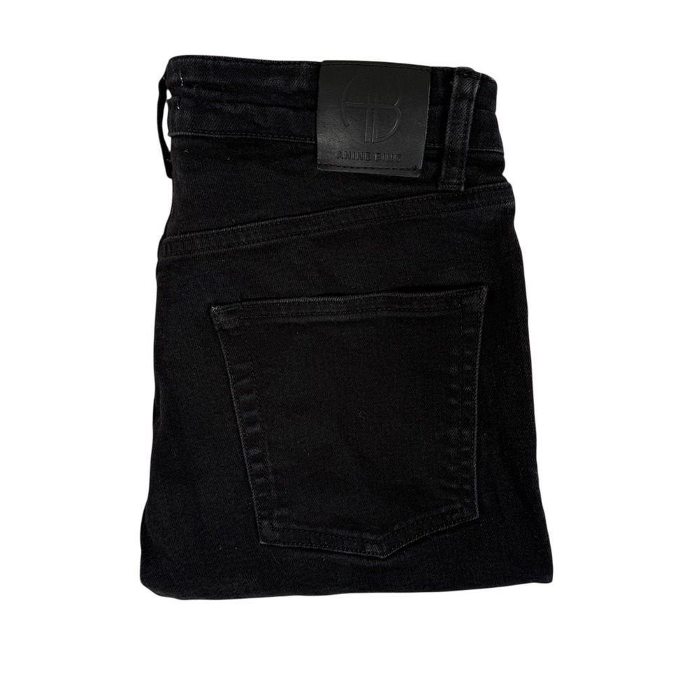 Anine Bing Jeans Womens 28 Black Raw Hem Straight Leg Cropped Mid Rise